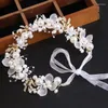 Hårtillbehör Elegant Bohemian Imiterade Pearl Crowns Bridal Wedding Headband Floral Garland Romantiska kransar Flower Girls