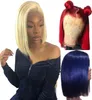 613 Blonde 13x6 Lace Front Wig Blue Colored Remy Red Human Hair Full Ends Transparent Frontal Closure Swiss Lace Short Bob Wigs2885124