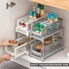 Kökförvaring under diskbänk arrangörer och badrum 2 Tier Pull Out Cabinet Organizer som glider med lådor