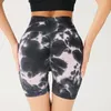 Frauen-Leggings Frauen Beute Shorts nahtlos hohe Taillenkrawatte Druckbauchkontrolle Kompression Sport Biker Yoga Krawatte Farbstoff