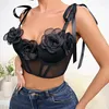 Camisoles & Tanks Cocoa Witch Pure Desire Sexy Nightclub Bar Three-Dimensional Flower Shoelace Low-Cut Vest Camisole Women's Top