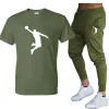 Pants Summer Men's Tshirt+Pants 2 Pieces Set Brand Casual Joggers Short Sleeve Basketball Tracksuit Hip Hop Fashicon Clothing