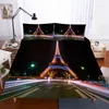Beddengoed stelt modeavond uitzicht dekbedoverdeksel set microvezel Paris Tower City Lights Pillowcase dubbele king size kamer decoratie