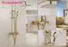 Gold Bathroom Shower Set Senducs Round Rainfall Hand Shower Head Copper Bathtub Mixer Faucets Cold Bath Shower System X07055516862