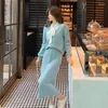 Röcke 2024Reals Herbst- und Winter Koreanischer Stil Gentlevcollar Stricker Strickjacken kleiner geteilter Rock zweiteiliger Anzug