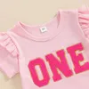 Set di abbigliamento per bambini outfit da ragazza di compleanno per bambini rosa una due tre ricamo a manica corta