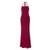 Vestidos casuais boofeenaa elegante vestido maxi de backless sexy para mulheres para mulheres vermelhas festas noturnas esvoaçantes 2024 C15-CI31