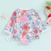 Piecedas de uma peças para crianças roupas de bebê roupas de bebê garotas guarda-maiô de maiô longa com manga comprida Floral Print Zip Up Tise Bathingwearwearwearwearwear