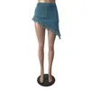 Jeans femininos Olivelwok Moda Moda Tassel Irregular Shorts Saias 2024 Streetwear Ins Denim Zipper Blue Blue