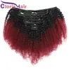 Bourgogne ombre afro kinky lockigt klipp i tillägg malaysiska mänskliga hårväv färgade 1b 99j full huvud 8 st/set 120g clip on extentions7865727