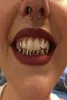 18K Real Gold Grillz Boca dental Fang Brace Brace Punk Hiphop Up 2 Inferior 6 dentes Cosplay Cosplay Figurino Halloween Par8064398
