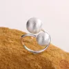 Klusterringar 925 ren silver charm ring för kvinnors fashionabla matt borstade storlek runda pärlor öppna finger fritt från