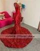 Wspaniały czerwony cekinowy koronkowy Crystal Prom 2024 Blackgirl Mermaid Party Dress Women Eleganckie patrz przez formalne suknie