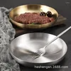 Borden Creative Bottom Bottom Barbecue Roestvrijstalen snackplaat Goud Western Style Steak Dessert Round Dish met handvat