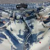 Frauenhose lila Marke Jeans Trend Wash Wash High Street American Men Label Tinted Black Repair Low erhöht dünne Denim
