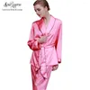 Home Clothing SpaRogerss Women Pajama Set 2024 Brand Fashion Satin Faux Silk Lady Robe Pants Bath Lounge 2 Piece Pyjamas Sleep Suit WP001