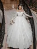Robe de bal de robe de bal de bouche en dentelle arabe saoudie à manches longues paillettes de mariée perles robes de mariée Dubaï Qatar Robes de mariée de luxe plus taille
