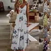 Abiti casual Summer Women Off Shil Slim Dress V Neck Retro Grande Sling Stampa senza maniche