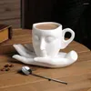 Muggar keramiska kaffemugg med handtagsefat kreativ abstrakt konst hand ansikte form tekoppar idé gåva för män kvinnor kontor arbetar hem