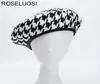 Roselusi Autumn Winter Fashion Houndstooth Beret Hats for Women Black White Boni Caps Kobieta Gorras S181017086723034