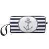 Cosmetic Bags Navy Blue Stripes Nautical Anchor Toiletry Bag Women Makeup Organizer Lady Beauty Storage Dopp Kit Case Box