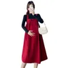 Robes de maternité 2024 Robe de maternité du Nouvel An Robe de sangle rouge avec arc plus taille femme enceinte robe sans manches