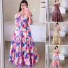 Party Dresses Soft Fabric Maxi Dress A-line Elegant Floral Print Off Shoulder Evening Gown With Pleated Skirt Backless