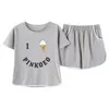 Abbigliamento da casa Qweek Cotton Pigiamas Donne Casual Grey Female Abbigliamento morbido Sleep abbigliamento adorabile Pigione estate Girls Shorts Shorts