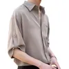Camisas casuais masculinas Camisa de lapela de lapela de verão elegante com colarinho de gola detalhando a respiração rápida para um