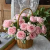 Kwiaty dekoracyjne 30 cm sztuczny kwiat róży jedwabny bukiet Peony 5 Big Head 4 Mały pąk Wedding Home Decoration Flowe