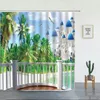 Douchengordijnen Ocean Island Beach Kokosnootbomen Bloemen Planten Zomer Natuurlandschap Europese stijl Stoffen Badkamer Decor Sets