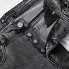 Hochwertige Lila Brand Jeans American High Street Kokosnussbaumdruck schwarzer stilvoller und schlanker Hosen