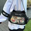 Y2k Корейская милая кошка Ita Bag Japan Kawaii Pu Crossbody Girls Transparent Pocket Harajuku Плековой серебряный рюкзак 240328