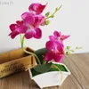 Decorative Flowers Artificial Butterfly Orchid Potted Plants Silk Flower With Plastic Pots For Home Balcony Decoration Vase Set