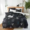 寝具セット簡潔なスタイルグレーグリッドベッドクロス3/4PCSソフトコットンシンプルパターンセットソリッドプリントベッドシート掛け布団カバー枕