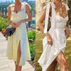 Sukienki swobodne Summer Spring Floral Sukienka Seksowna odzież modowa damska 2024 Długie poślizg plisowane z rozciętą białą żółtą koronką