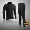 T-shirts winter fleece thermisch ondergoed pak mannen fitness kleding lange shirt leggings warme basislaag sport suit compressie sportkleding