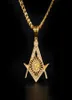 Hip Hop Gold plaqué ma charme pendant glacé out Crystal en acier inoxydable Tone Freemason Pendant Collier Collier Collier 8920130