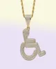 Rollstuhlhandschild Pendellie Halskette Gold Silber Farbe Bling Kubikzirkon Männer Hip Hop Rock 5477174