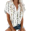 T-shirts pour femmes mode Fleur à manches courtes décontractées Boutons imprimées à revers Blouse supérieure Blusa Mujer Moda 2024 Roupas Plus taille féminino