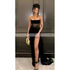 Sexy Black Mermaid Prom Dresses 2023 Strapless Side Split Illusion Girls Formal Ocn Veet Evening Party Dress