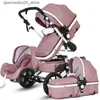 Barnvagnar# lyxig baby barnvagn 3-i-1 med bilstolar bärbar reversibel station vagn hög landskap baby rosa barnvagn nyfödd barnvagn q240413