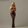 Moderskapsklänningar fotografering av gravida kvinnliga klänning maxi kväll sexig gravid kvinna elegant ärmlös kroppsfest som sträcker strass kropp q240413