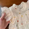 Ensemble de vêtements pour enfants filles chic de broderie chics de bouche à col ruine