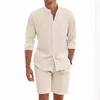 Herren Tracksuits Mode Männer Anpassung Herrenmänner Sommerständer Kragen Leinen Kurzarm Shirt Shorts Zwei Stücke Sets Freizeitoutfits