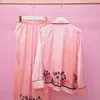 Abbigliamento per la casa 2024 primavera autunno femminile di seta di seta lussuosa in seta rosa camicia a maniche lunghe a manica lunga