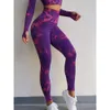 Lu Set Jumpsuit Align Lemon STOUREG Women Tie Dye Yoga Set Long Sleevees Sports Leggings Quick Dry Sportweras Fiess Top with Chest Pads Gym