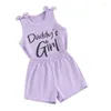 Kleding Sets Little Girl Summer Kleding Letter Afdruk Mouwloze ronde nek Boog Tank Tops Solid Color Shorts 2pc Casual Outfit