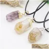 Pendant Necklaces 12X34Mm Natural Stone Topazd/Pink Quartzd/Amethysd Original Mineral Necklace Irregar Chalcedony Gift For Women Drop Dhr8X