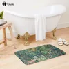 Bath Mats Greenery Forest Animals Pheasant On Tree Squirrel Hares Blue Green Floral Tapestry Mat Non-Slip Carpet